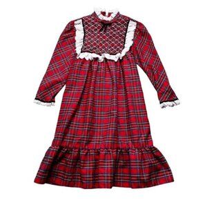 Vintage Polly Flinders Hand Smocked Red Plaid Dress Size 10 Years